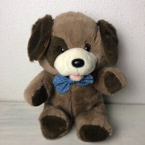 Puppy Dog Brown Spoted Eye Vintage 1988 Fairview Plush Blue‎ Bow